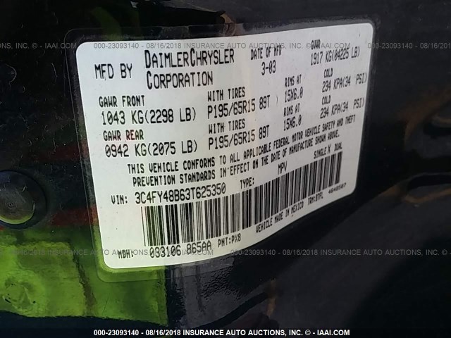 3C4FY48B63T625350 - 2003 CHRYSLER PT CRUISER CLASSIC 黑色 照片 9