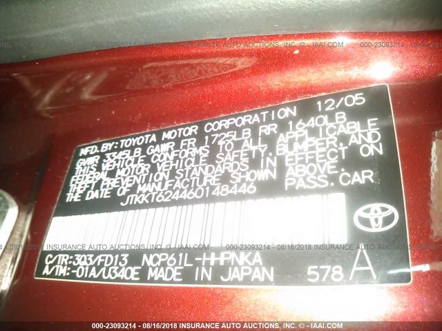 JTKKT624460148446 - 2006 TOYOTA SCION XA RED photo 9