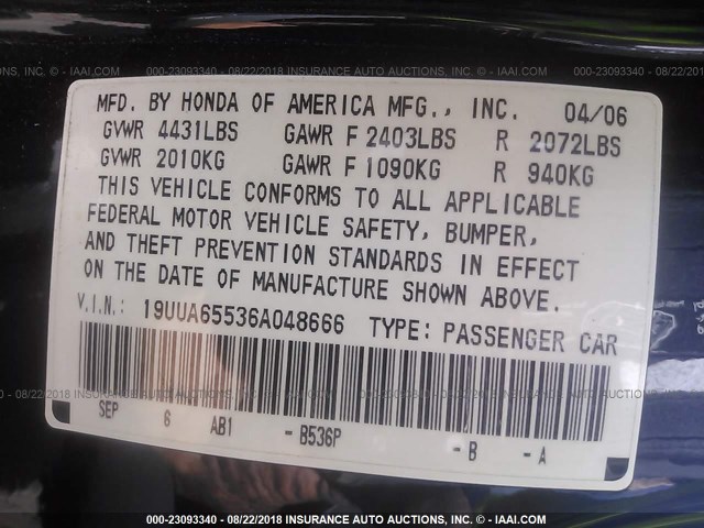 19UUA65536A048666 - 2006 ACURA 3.2TL BLUE photo 9