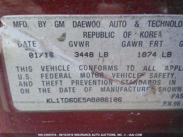 KL1TD6DE5AB086106 - 2010 CHEVROLET AVEO LS/LT 红色 照片 9