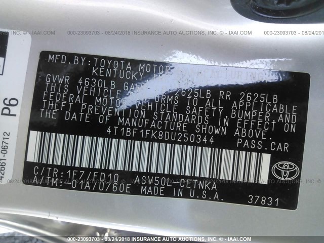 4T1BF1FK8DU250344 - 2013 TOYOTA CAMRY L/SE/LE/XLE Gümüş foto 9