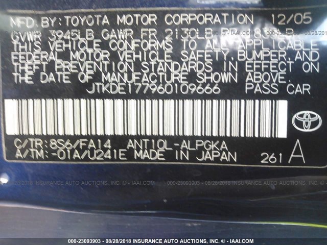 JTKDE177960109666 - 2006 TOYOTA SCION TC 蓝色 照片 9