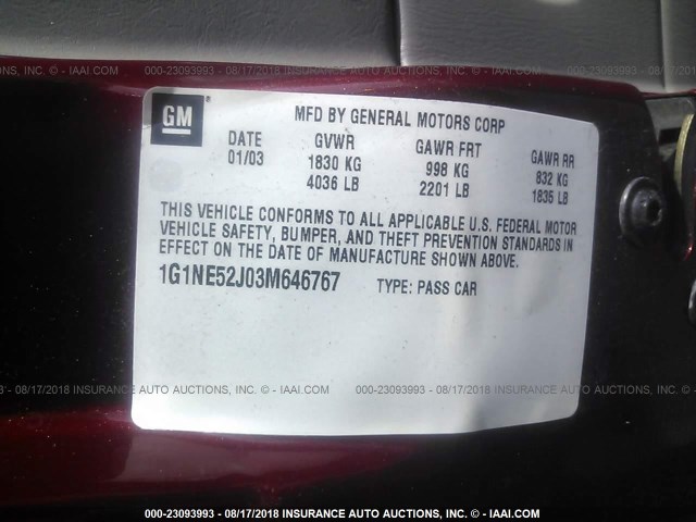 1G1NE52J03M646767 - 2003 CHEVROLET MALIBU LS Марун фото 9