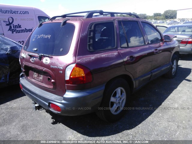 KM8SC13D33U552458 - 2003 HYUNDAI SANTA FE GLS/LX MAROON photo 4