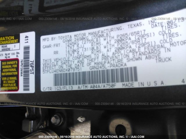 5TFLU4EN6DX079751 - 2013 TOYOTA TACOMA DOUBLE CAB 灰色 照片 9