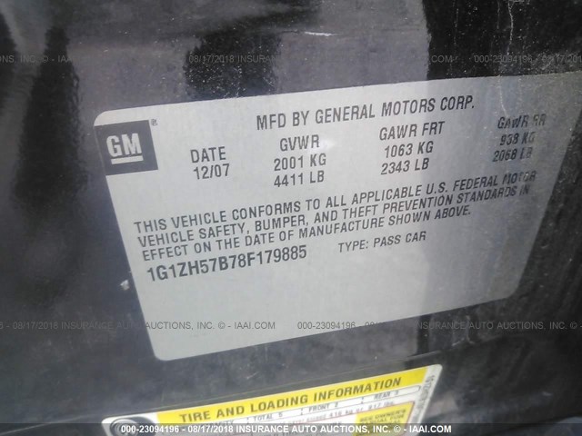 1G1ZH57B78F179885 - 2008 CHEVROLET MALIBU 1LT 黑色 照片 9