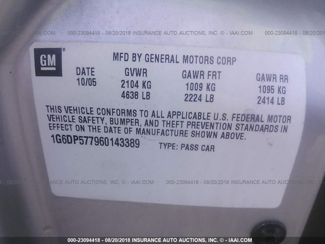 1G6DP577960143389 - 2006 CADILLAC CTS HI FEATURE V6 SILVER photo 9