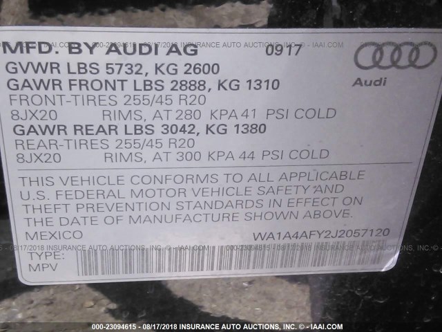 WA1A4AFY2J2057120 - 2018 AUDI SQ5 PREMIUM PLUS BLACK photo 9