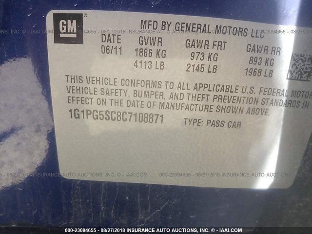 1G1PG5SC8C7108871 - 2012 CHEVROLET CRUZE LT BLUE photo 9