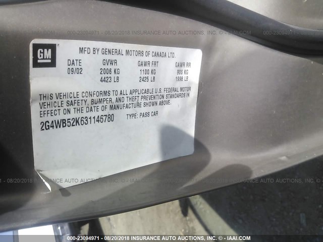 2G4WB52K631146780 - 2003 BUICK REGAL LS 棕色 照片 9