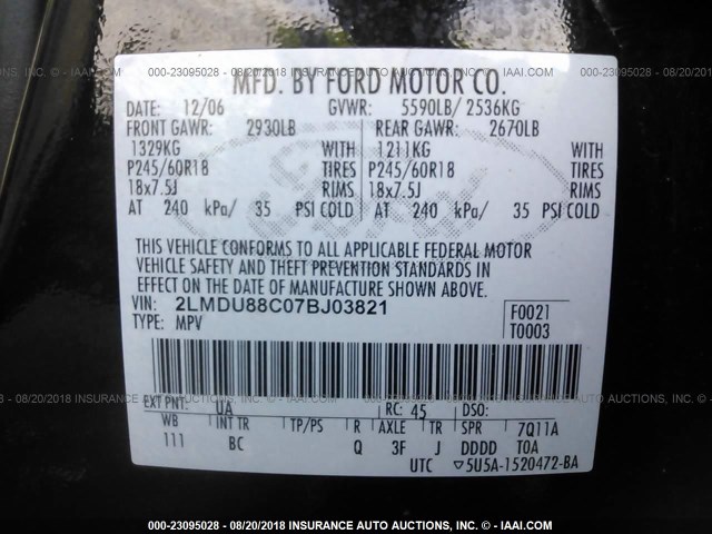 2LMDU88C07BJ03821 - 2007 LINCOLN MKX BLACK photo 9