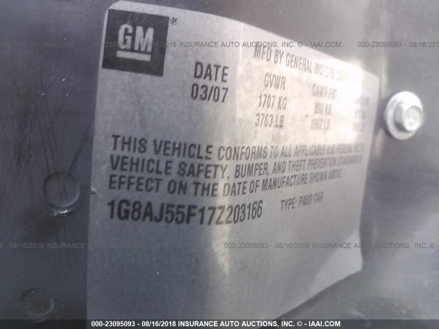 1G8AJ55F17Z203166 - 2007 SATURN ION LEVEL 2 蓝色 照片 9