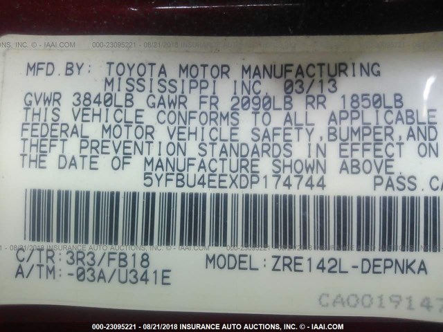 5YFBU4EEXDP174744 - 2013 TOYOTA COROLLA S/LE RED photo 9