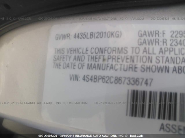 4S4BP62C867336747 - 2006 SUBARU LEGACY OUTBACK 2.5I LIMITED SILVER photo 9