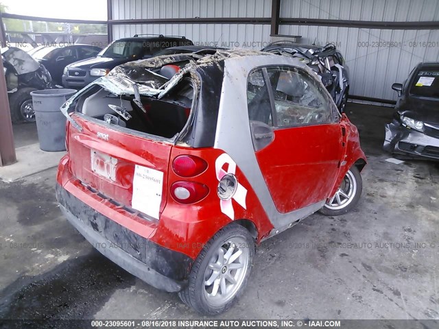 WMEEJ31X98K148651 - 2008 SMART FORTWO PURE/PASSION RED photo 4
