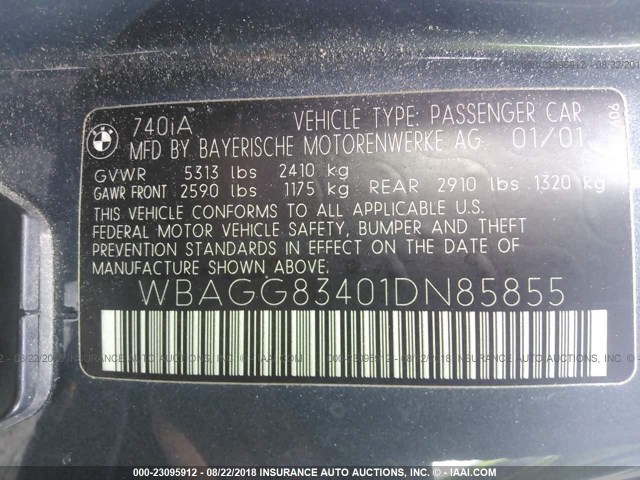 WBAGG83401DN85855 - 2001 BMW 740 I AUTOMATIC BLUE photo 9