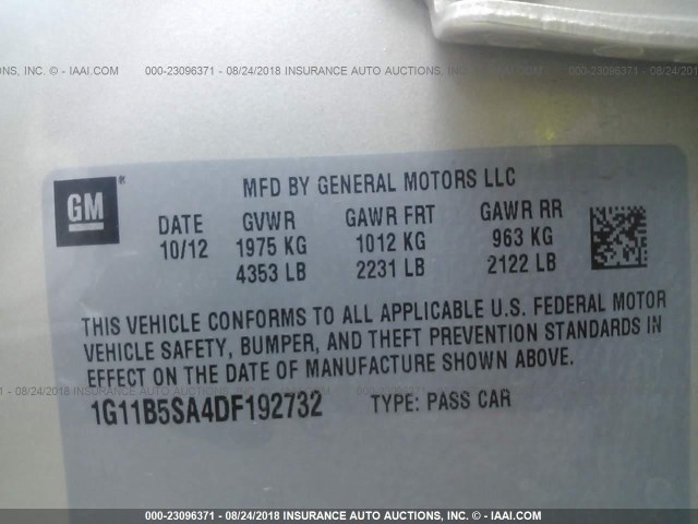 1G11B5SA4DF192732 - 2013 CHEVROLET MALIBU LS Qızıl foto 9