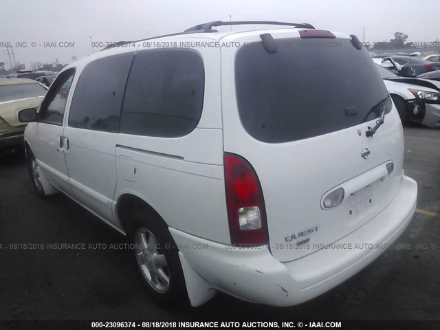 4N2ZN16T91D824389 - 2001 NISSAN QUEST SE WHITE photo 3