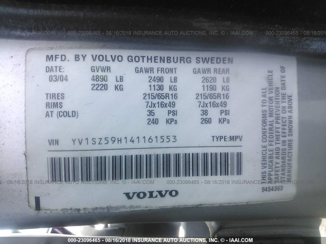 YV1SZ59H141161553 - 2004 VOLVO XC70 SILVER photo 9