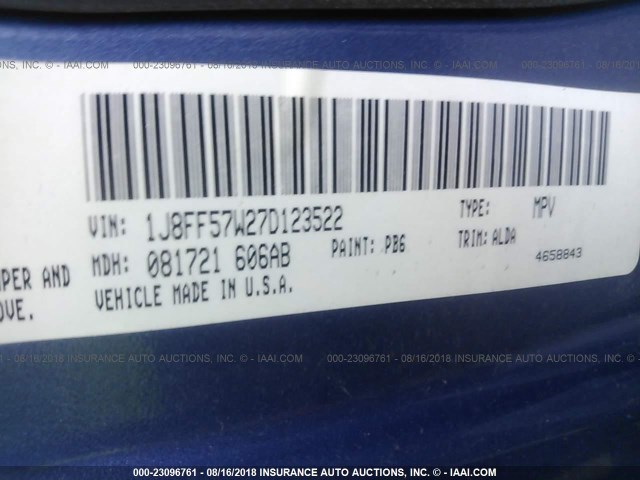 1J8FF57W27D123522 - 2007 JEEP COMPASS LIMITED BLUE photo 9