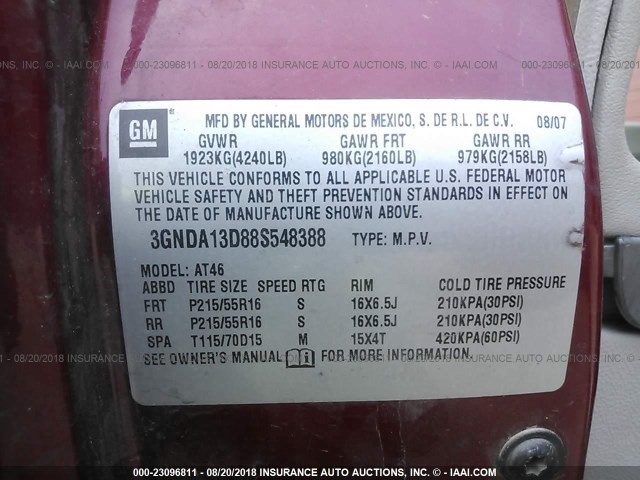 3GNDA13D88S548388 - 2008 CHEVROLET HHR LS RED photo 9