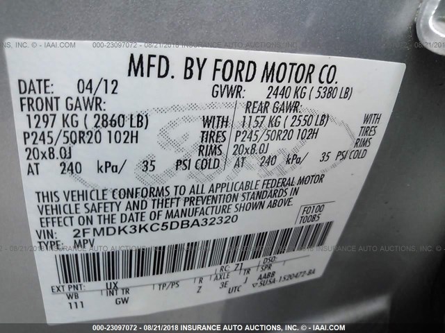 2FMDK3KC5DBA32320 - 2013 FORD EDGE LIMITED SILVER photo 9