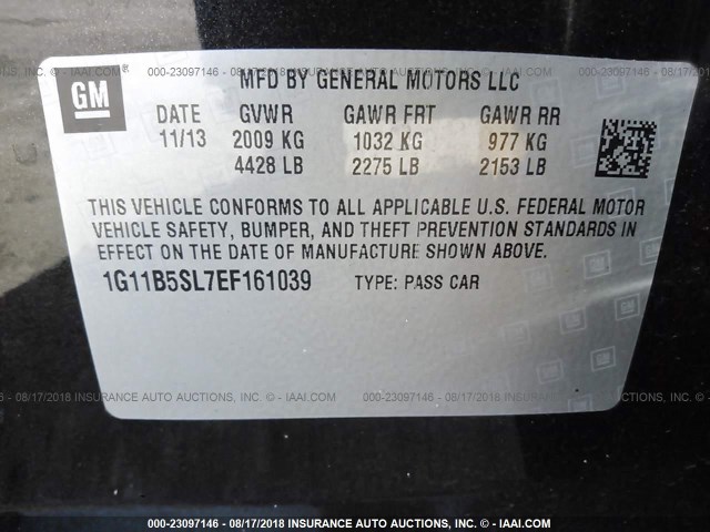 1G11B5SL7EF161039 - 2014 CHEVROLET MALIBU LS BLACK photo 9