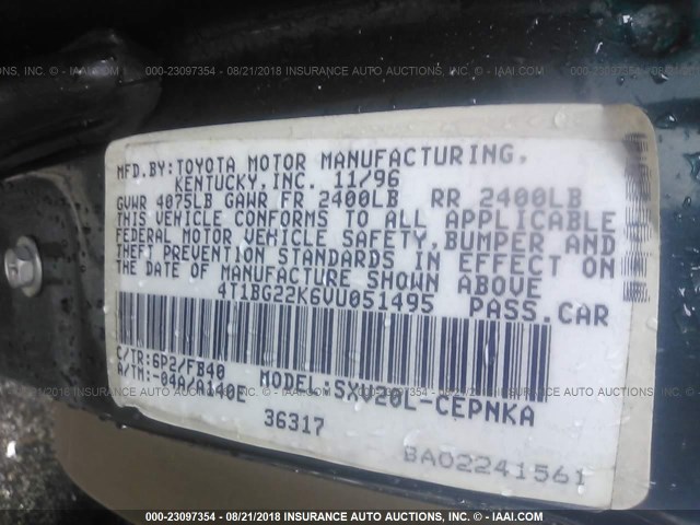 4T1BG22K6VU051495 - 1997 TOYOTA CAMRY CE/LE/XLE 绿色 照片 9