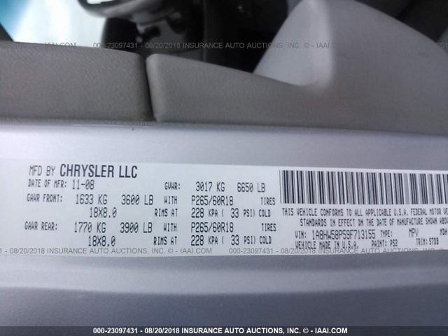 1A8HW58P59F713155 - 2009 CHRYSLER ASPEN LIMITED SILVER photo 9