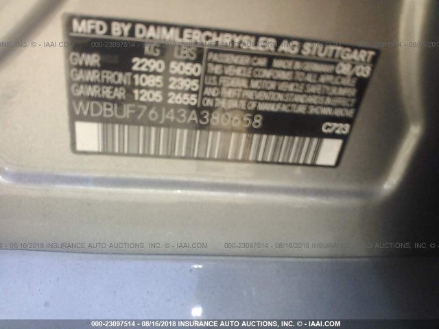 WDBUF76J43A380658 - 2003 MERCEDES-BENZ E 55 AMG SILVER photo 9