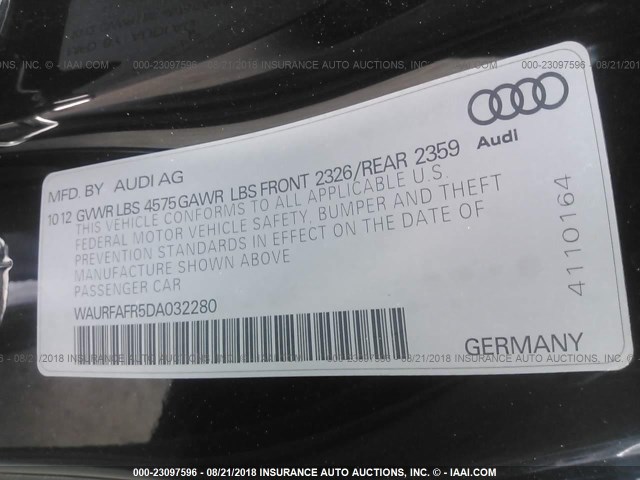 WAURFAFR5DA032280 - 2013 AUDI A5 PREMIUM PLUS BLACK photo 9