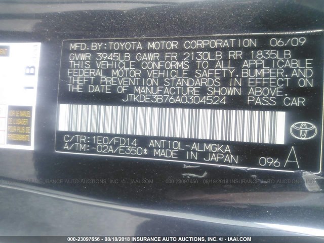 JTKDE3B76A0304524 - 2010 TOYOTA SCION TC ნაცრისფერი ფოტო 9