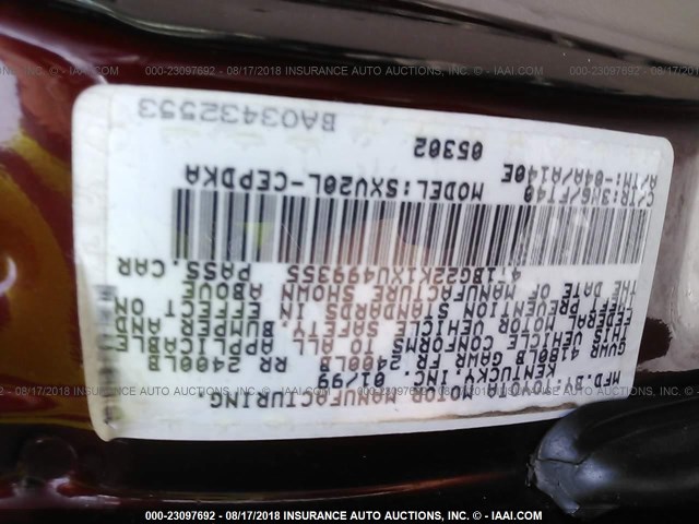 4T1BG22K1XU499355 - 1999 TOYOTA CAMRY CE/LE/XLE 红色 照片 9