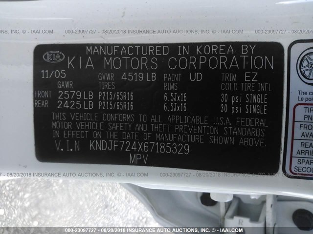 KNDJF724X67185329 - 2006 KIA NEW SPORTAGE  WHITE photo 9