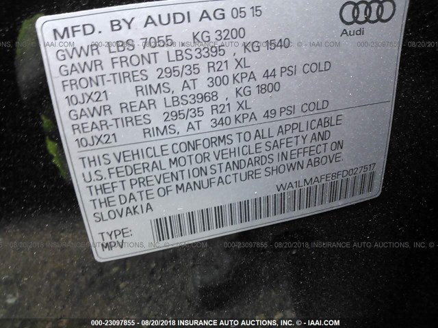 WA1LMAFE8FD027517 - 2015 AUDI Q7 TDI/PREMIUM PLUS BLACK photo 9