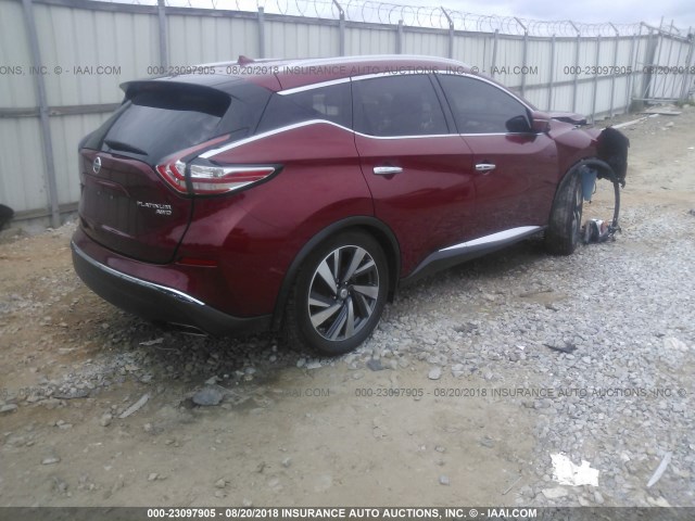 5N1AZ2MH3FN260583 - 2015 NISSAN MURANO S/SL/SV/PLATINUM RED photo 4