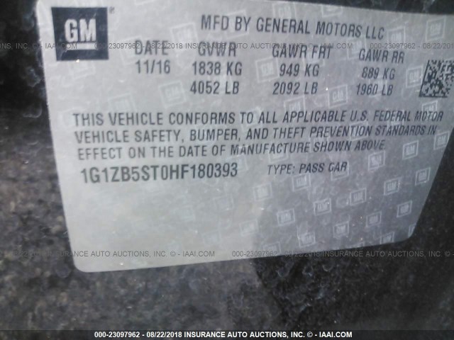 1G1ZB5ST0HF180393 - 2017 CHEVROLET MALIBU LS Qara foto 9