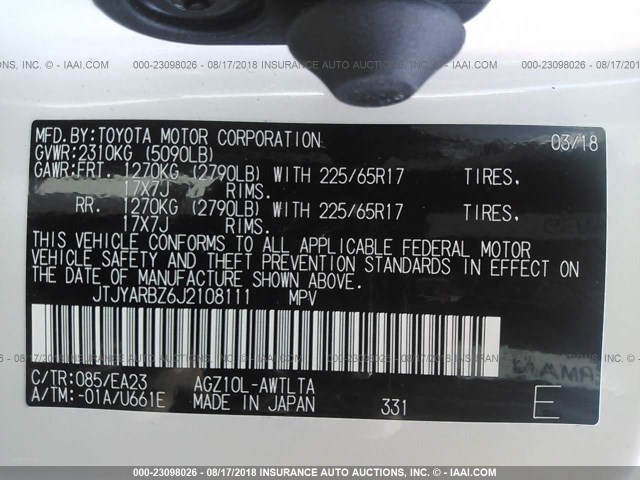 JTJYARBZ6J2108111 - 2018 LEXUS NX 300/BASE/F SPORT 白色 照片 9