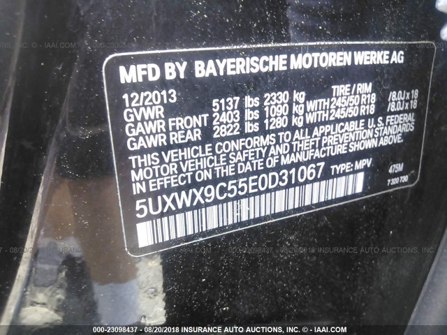 5UXWX9C55E0D31067 - 2014 BMW X3 XDRIVE28I BLACK photo 9