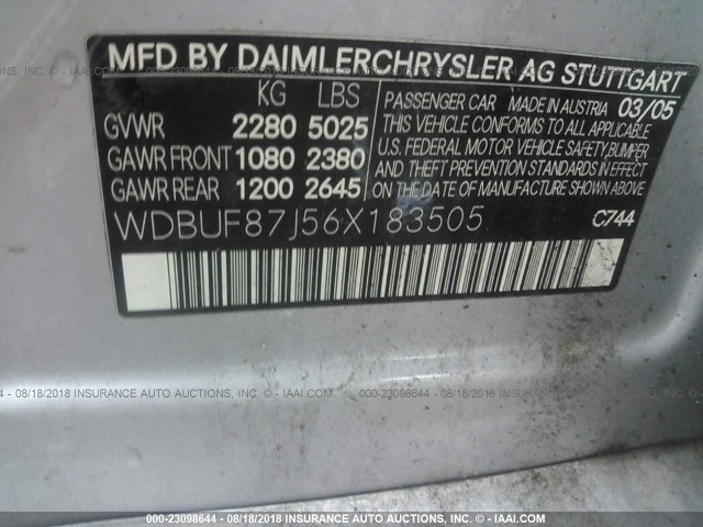 WDBUF87J56X183505 - 2006 MERCEDES-BENZ E 350 4MATIC SILVER photo 9