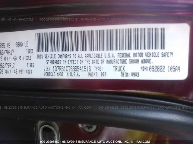 1D7RB1CT6BS541516 - 2011 DODGE RAM 1500 RED photo 9