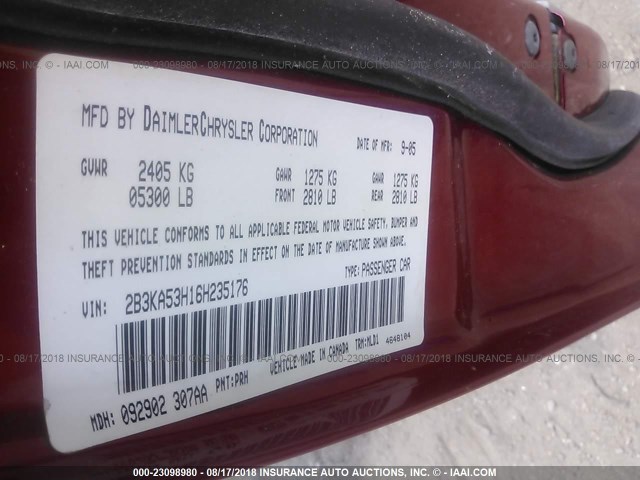 2B3KA53H16H235176 - 2006 DODGE CHARGER R/T RED photo 9