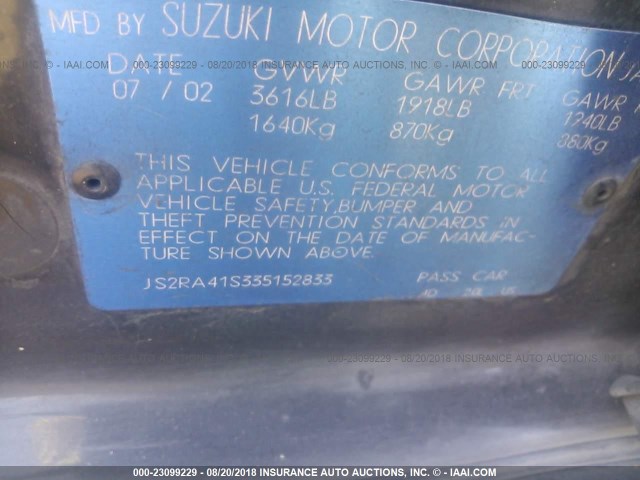 JS2RA41S335152833 - 2003 SUZUKI AERIO S/GS BLACK photo 9