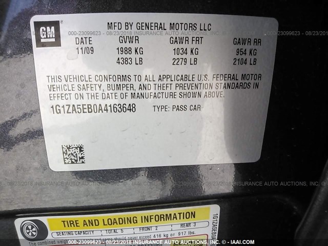 1G1ZA5EB0A4163648 - 2010 CHEVROLET MALIBU LS ნაცრისფერი ფოტო 9