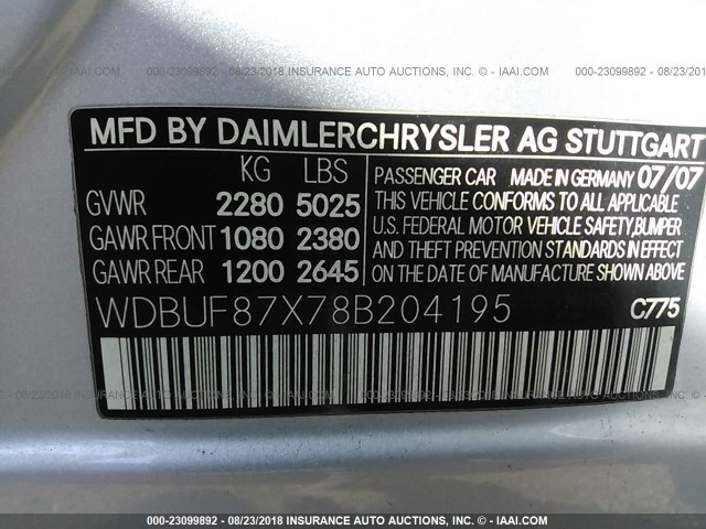 WDBUF87X78B204195 - 2008 MERCEDES-BENZ E 350 4MATIC SILVER photo 9