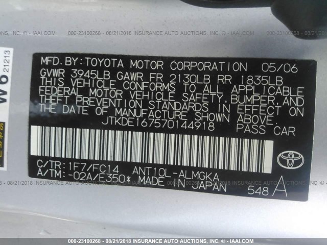 JTKDE167570144918 - 2007 TOYOTA SCION TC SILVER photo 9