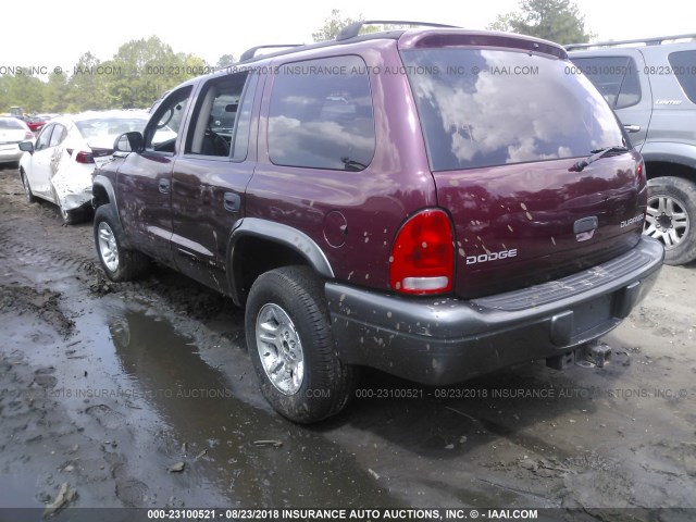 1B4HS38N22F207498 - 2002 DODGE DURANGO SPORT/SXT BURGUNDY photo 3