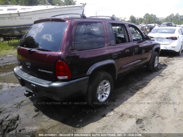 1B4HS38N22F207498 - 2002 DODGE DURANGO SPORT/SXT BURGUNDY photo 4