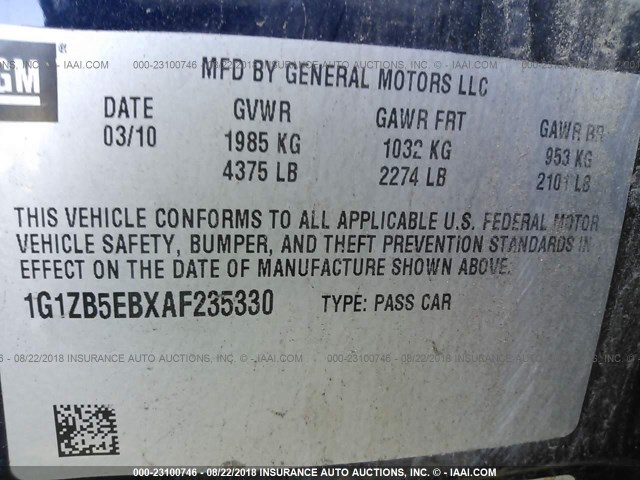 1G1ZB5EBXAF235330 - 2010 CHEVROLET MALIBU LS Қою көк фото 9