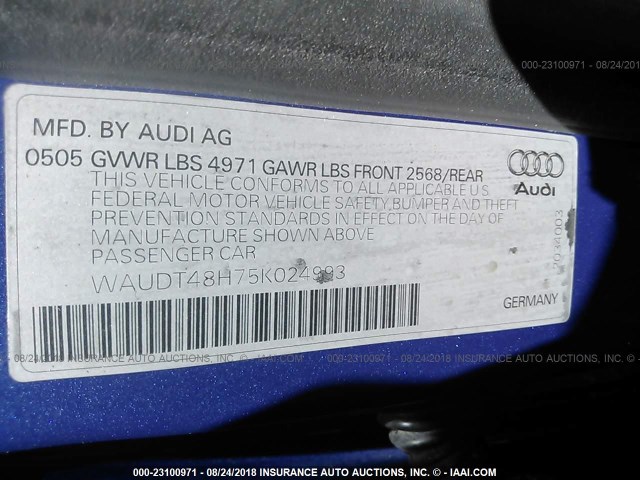 WAUDT48H75K024993 - 2005 AUDI A4 QUATTRO CABRIOLET BLUE photo 9